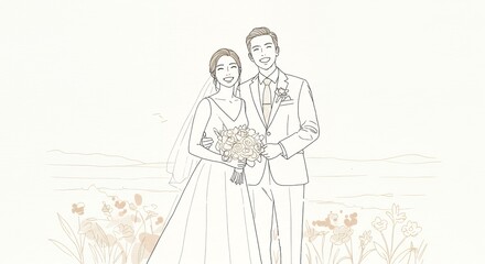 Fototapeta premium Wedding Couple Illustration Smiling Together