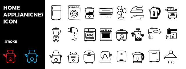 Home Appliances Line Icons Set – Thin Outline Household Devices Vector