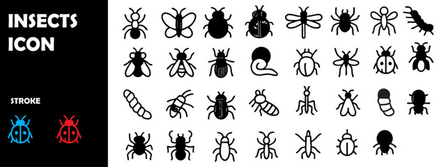 Insect Line Icons Set – Minimal Thin Outline Vector Bug Illustrations