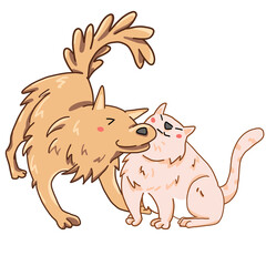 cat and dog  animal couple farm agriculture  graphic
