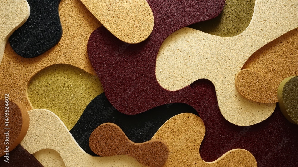 Aufkleber Organic shapes in earthy tones interlock to form a fluid design, creating a captivating mosaic. The textured patterns showcase a harmonious blend of colors