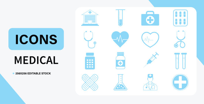 "Medical Icons: 256x256 Editable Stock for Healthcare Design" 