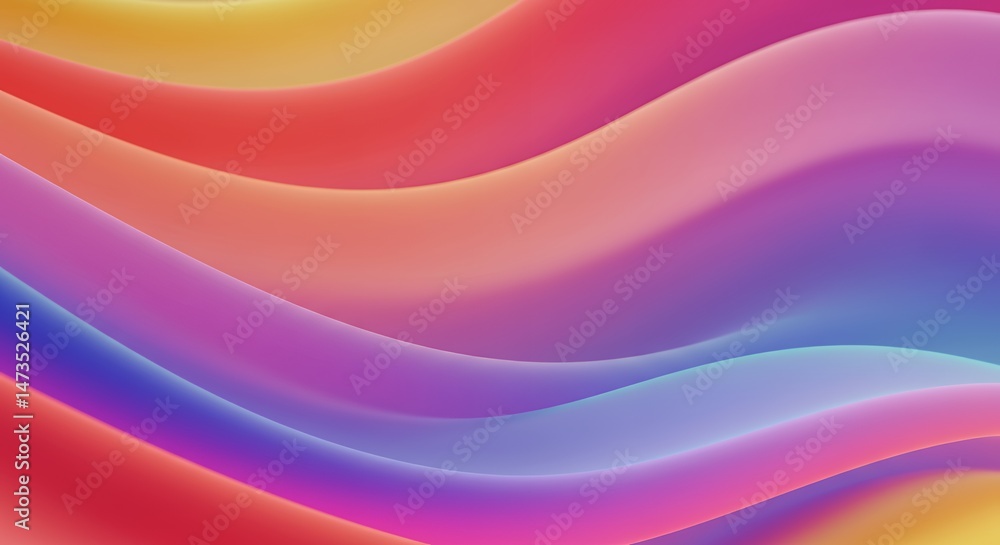 Poster abstract iridescent rainbow ribbons flowing with smooth gradients and soft lighting symbolizing prid