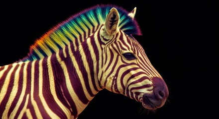 Fototapeta premium Zebra Head with Multicolored Stripes for Lgbt Pride Month on Black Background