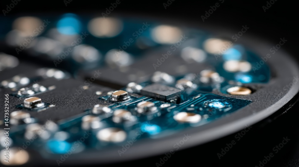 Leinwandbilder a macro shot reveals the intricate details of a digital lens enhanced by glowing blue circuitry, sho