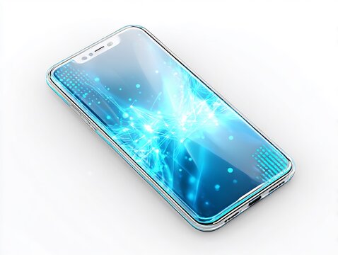 Sleek smartphone displaying a vibrant, abstract blue graphic on its screen