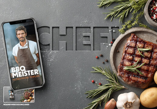 Mobile phone mockup with BBQ food concept