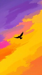🔹 Flying Through Neon Skies 🔹
A bold digital artwork showcasing a lone bird soaring through a vivid sky painted in electric pinks, yellows, and purples. The vibrant brushstrokes give AI-generated 