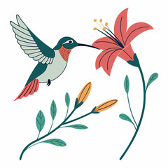 Hummingbird Flying Near Floral Bloom
