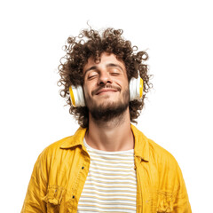 Man Listening to Music with Headphones - Joyful Portrait , isolated on white background png