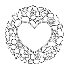 Frame in eastern tradition. Stylized with henna tattoos decorative pattern for decorating covers for book, notebook, casket, magazine, postcard and folder. Flower Heart in mehndi style.