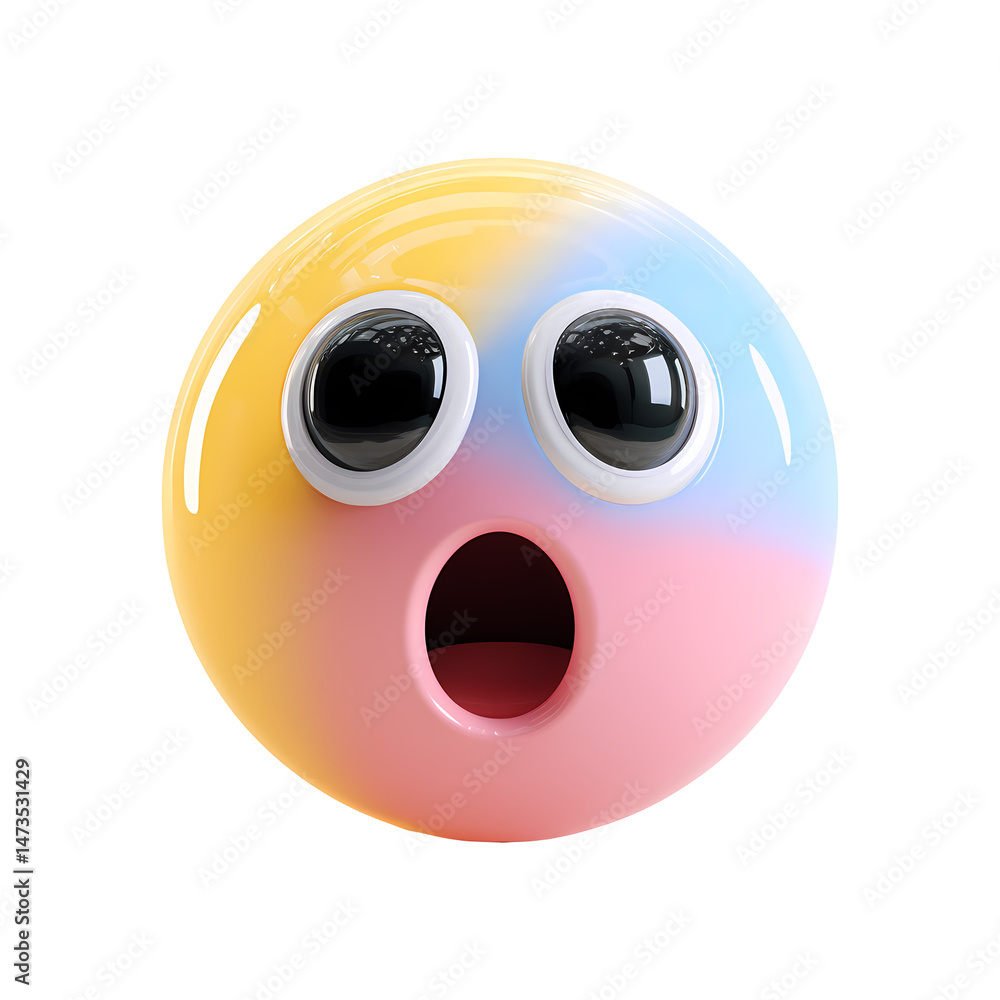 Poster 3d render of a surprised emoticon on transparent background