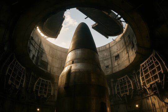 Intercontinental ballistic missile ICBM in silo, military nuclear weapon