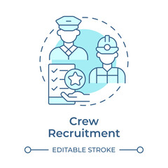 Crew recruitment soft blue concept icon. Hiring competent and certified seafarers. Maritime staff management. Round shape line illustration. Abstract idea. Graphic design. Easy to use in booklet