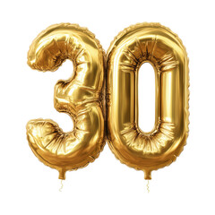 Golden Thirty Balloons - A Celebration of Thirty Years , isolated on white background png