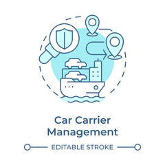 Car carrier management soft blue concept icon. Carry rolling cargo. Vessel type regulation solution. Round shape line illustration. Abstract idea. Graphic design. Easy to use in booklet