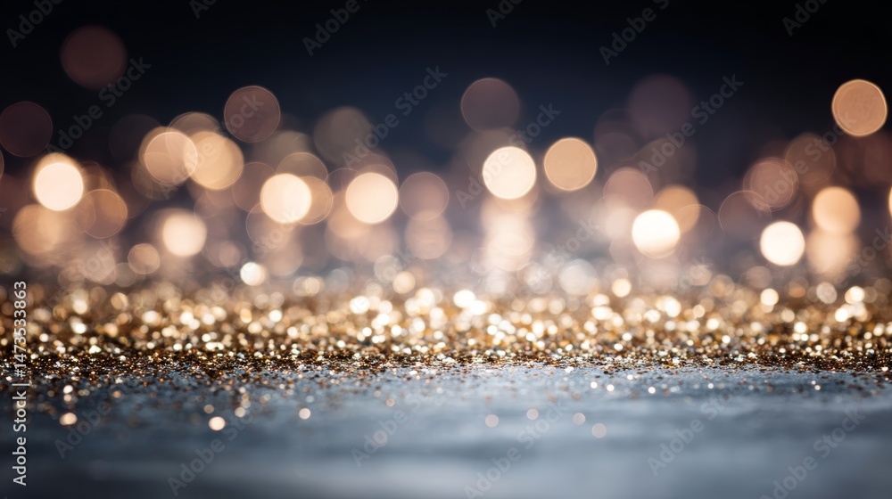 Aufkleber golden glitter particles twinkle softly over a dark background, creating a calming yet luxurious amb