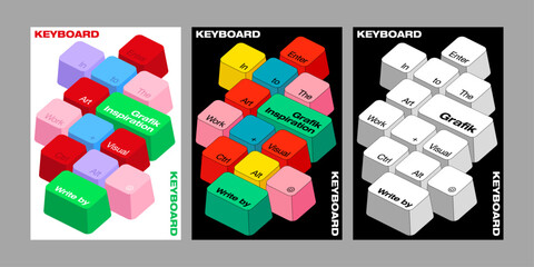 3d keyboard poster – visual graphics layout template with keycap typography colorful collection modern vivid monotone style digital simple layout useful cover annual front page printing graphic design