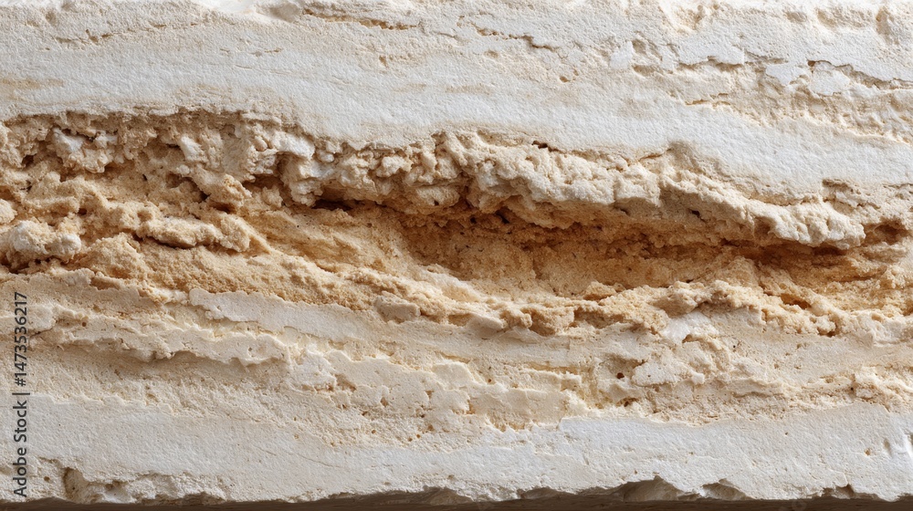 Poster This close-up view reveals the intricate layers of stone in beige and cream tones, highlighting the organic shapes and subtle shadows that create depth and texture