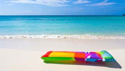 inflatable beach lounger on a tropical beach, paradise relaxation summer vibes