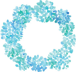 水彩画。水彩タッチの紫陽花ベクターイラスト。紫陽花の梅雨夏フレーム。手書きの草木と花背景。