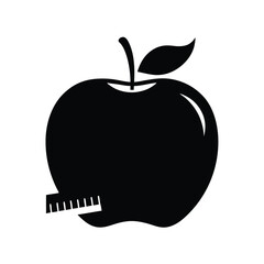 apple with measuring tape black silhouette