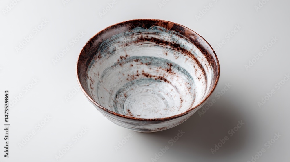Poster round ceramic plate featuring subtle earthy textures is beautifully captured from a high angle, isol