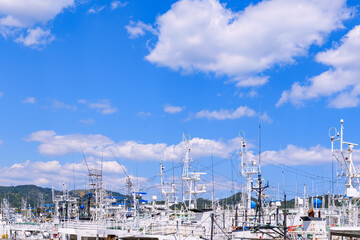 Obraz premium 漁港の春 船と海と 