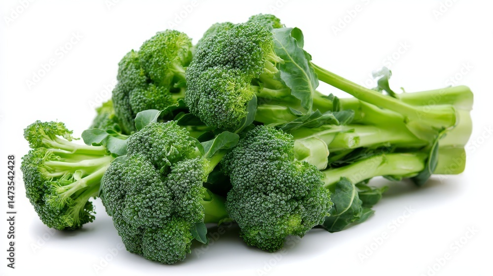 Poster a fresh head of broccoli is displayed against a white background with clean lighting