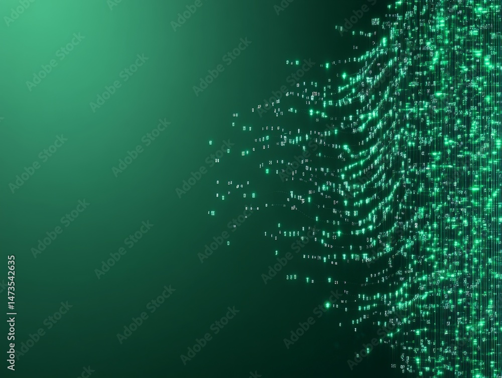 Poster abstract green technology data visualization with digital particles