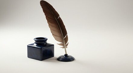 静かな光差し込む、羽根ペンとインク壺 優雅な描写. AI Generated