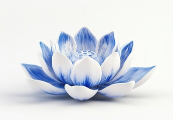 Fototapeta premium Ornate ceramic lotus flower incense burner. Detailed, delicate, artistic, and beautiful, with vibrant blue and white design