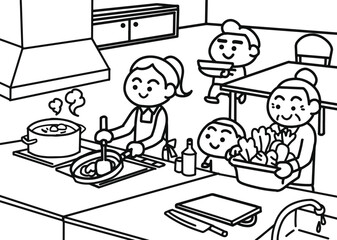 Mother is preparing food for the children