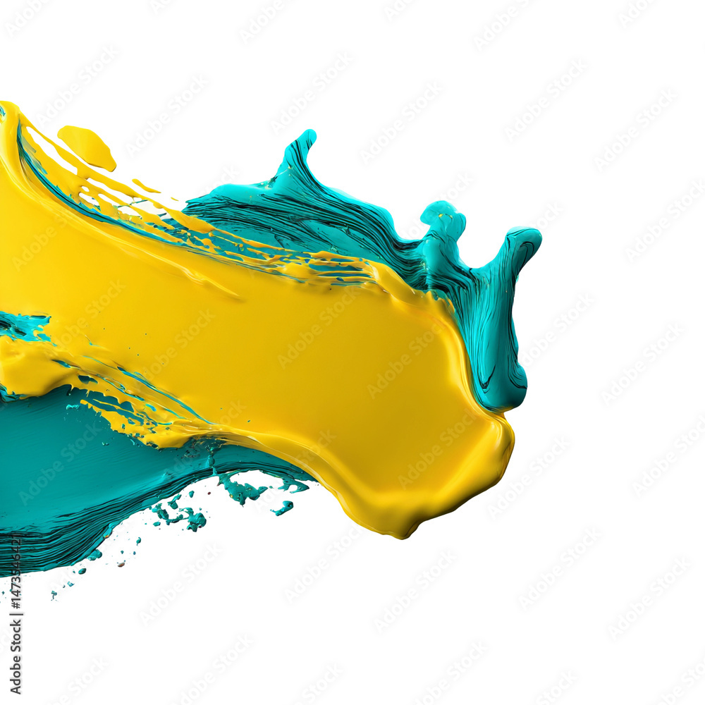 Poster abstract paint strokes of vivid yellow and turquoise, creating a dynamic and colorful display. the p