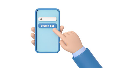 3D Render of Hand Using Search Bar on Smartphone