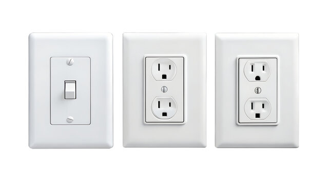 White Electrical Outlets and Light Switch on transparent Background