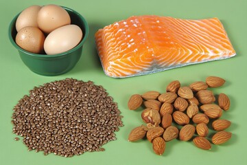 Healthy food group.  Variety of proteins and fats