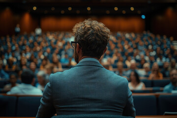 Fototapeta premium CEO Delivering a Powerful Motivational Speech to a Captive Audience