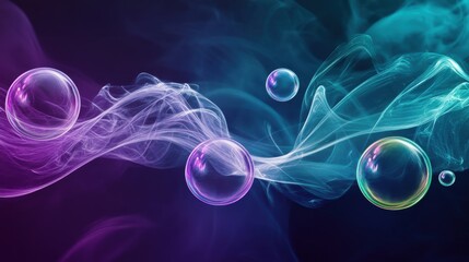 Obraz premium Colorful Bubbles with Smoke on Dark Background in Artistic Digital Design