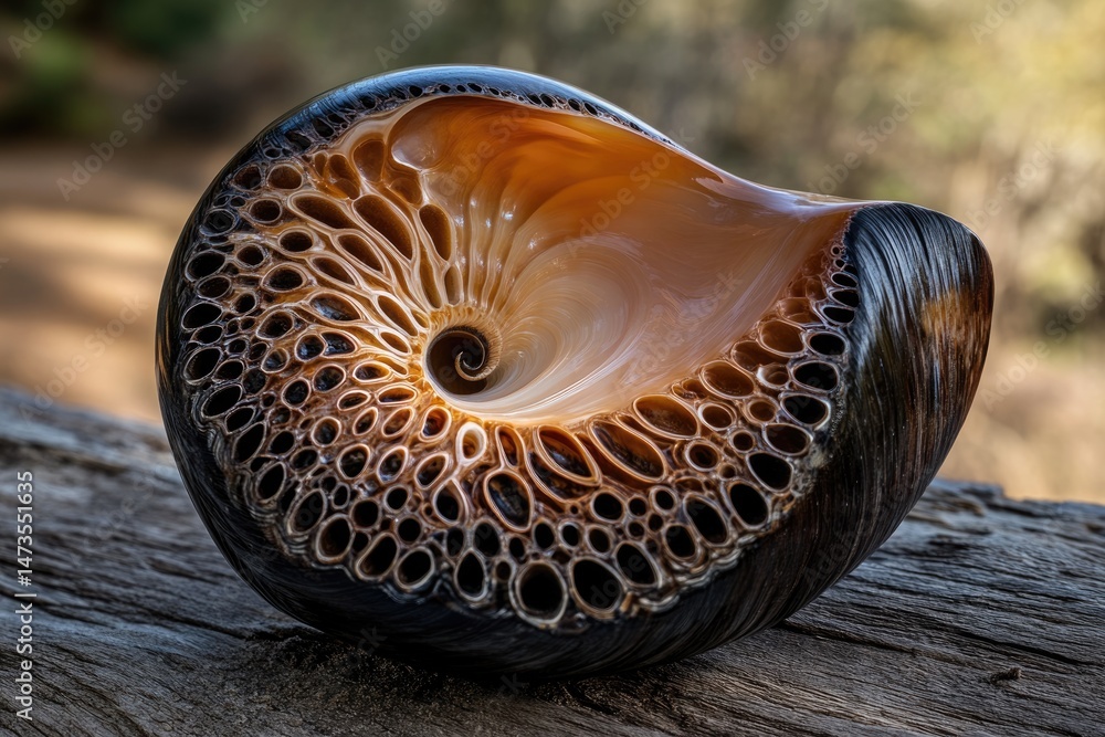 Aufkleber a mesmerizing close-up reveals the intricate, cellular structure and glossy, smooth inner surface of