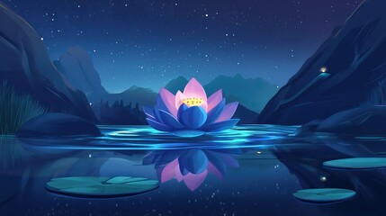 Naklejka premium A serene lotus flower icon floating on calm water.