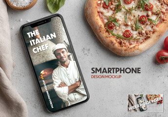 Mobile phone mockup with Italian pizza food concept