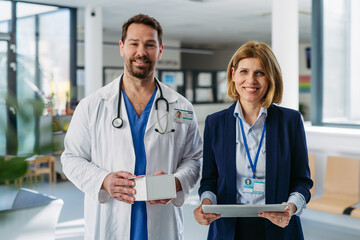 Pharmaceutical rep meeting with healthcare professional to discuss new drugs