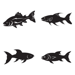 Obraz premium Catfish Silhouette Clipart Set