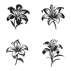 Lily Silhouette Clipart Set