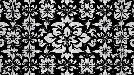 Fototapeta premium Black White Luxury Texture Floral Shape Wallapere Background Banner Backdrop Fashion Garment Cloth Fabric Textile Tile Interior Graphic Design Decorative Laminate Element Geometric Pattern