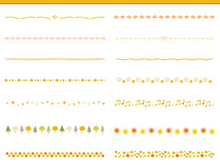 夏にぴったりなオレンジ系のカラフルでかわいいライン、下線のイラスト素材セット