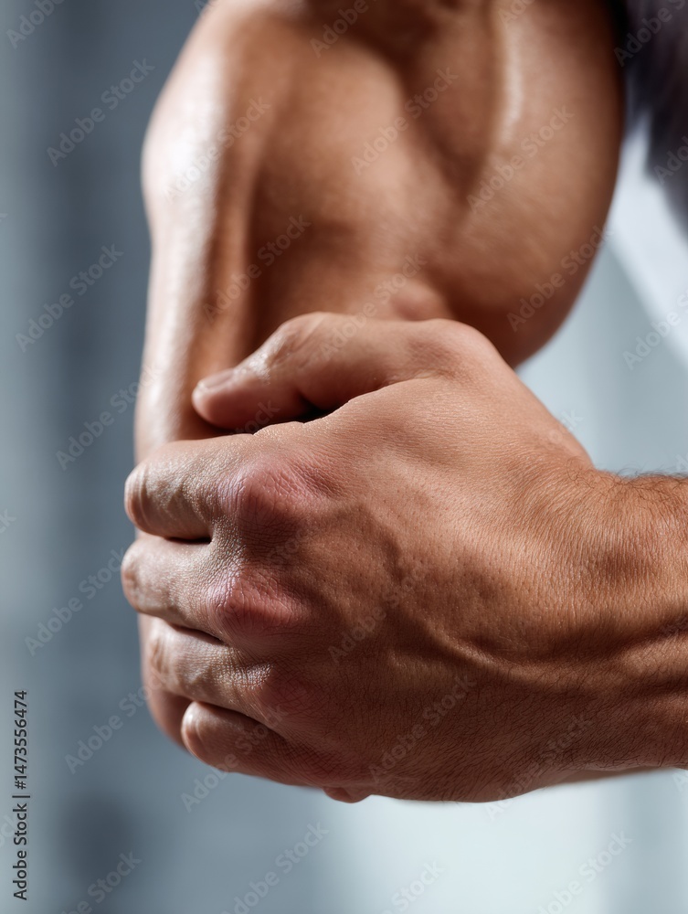 Aufkleber Close-up of a Muscular Forearm Engaged in Action Against a Soft Blurred Background During a Workout Session in a Gym Setting