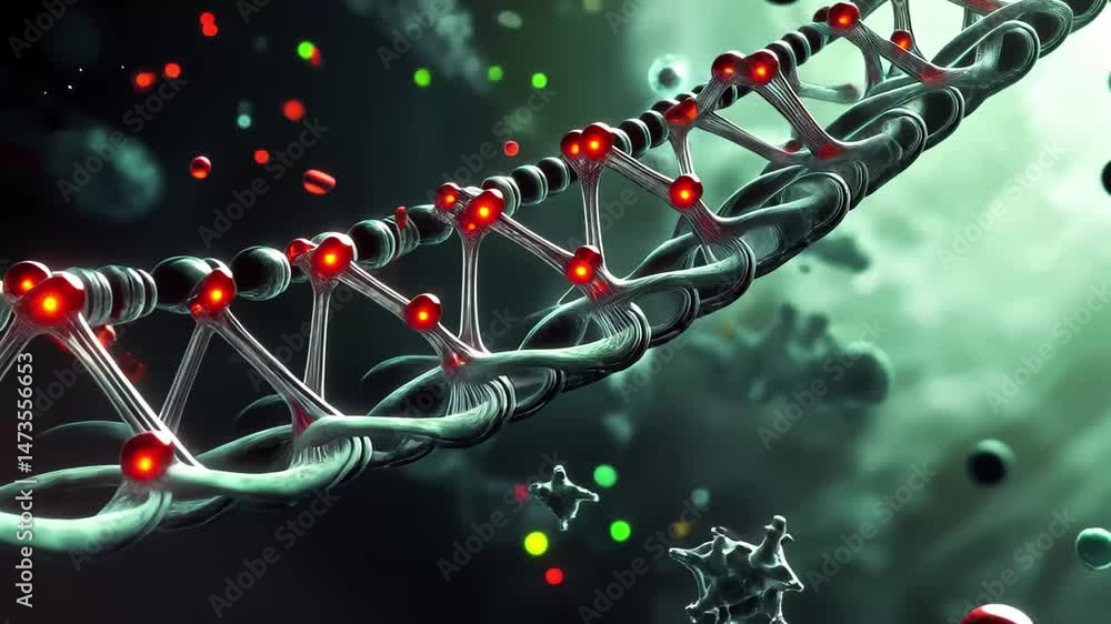 Poster exploring the complex structure of a dna molecule with intricate molecular details, dna molecule