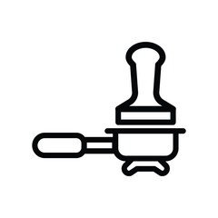 illustration graphic vector is Porta filter with tamper in outline black color. Perfect for icon, banner, flyer, mobile apps UI or social media design.